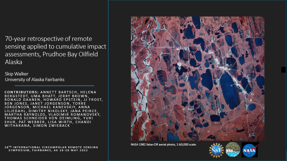 Title slide with NASA 1982 false-CIR aerial photo of Prudhoe Bay oilfield